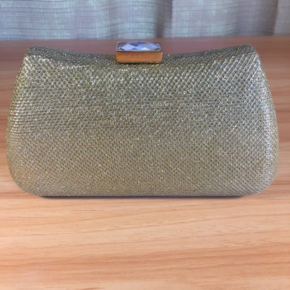 Amazon Handbags - Gold Metallic Hard Case Clutch w Detachable Chain Strap NWOT